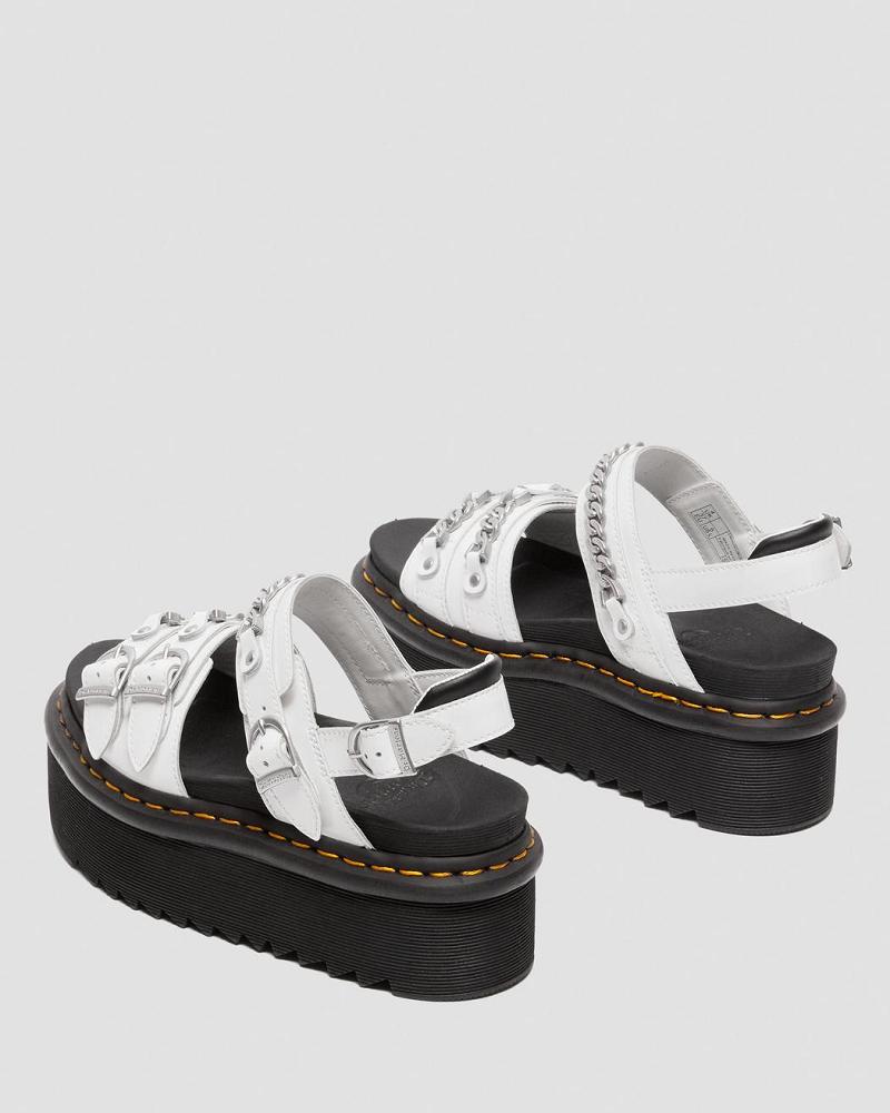 White Women's Dr Martens Voss II Chain Patent Leather Gladiator Sandals | CA 302VRW